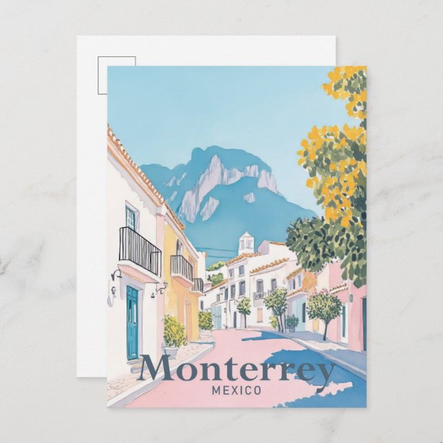 Carte Postale Illustration de voyage en aquarelle Monterrey Mexi (Devant / Derrière)
