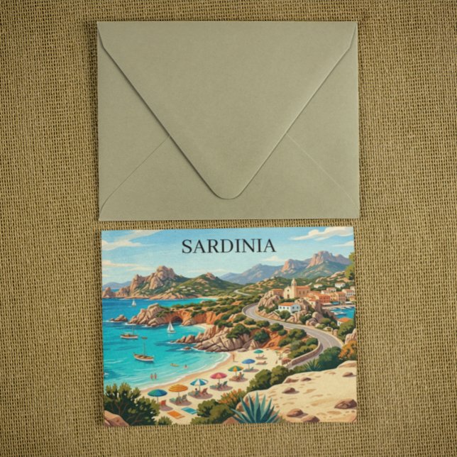 Carte Postale Illustration de voyage en Sardaigne Italie vintage (Vintage Retro Sardinia Italy Travel Illustration Postcard)