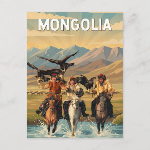 Carte Postale Illustration de voyage Mongolie Art vintage