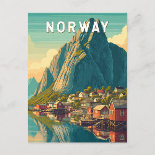 Carte Postale Illustration de voyage Norvège Art vintage