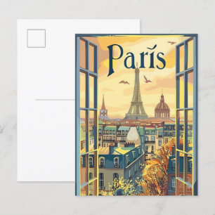 Carte Postale Illustration de voyage Paris France Vintage Retro