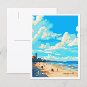 Carte Postale Illustration de voyage Scheveningen Pays-Bas