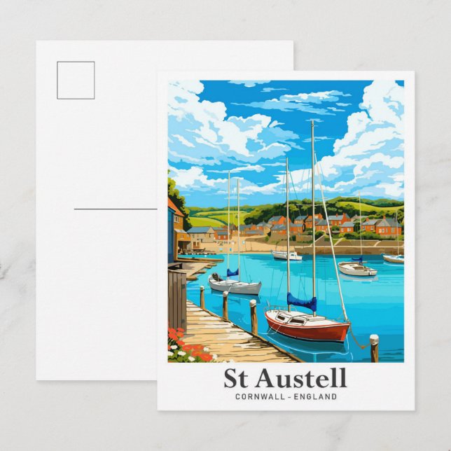 Carte Postale Illustration de voyage St Austell Cornwall Anglete (Devant / Derrière)