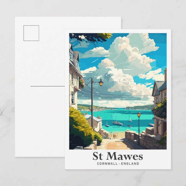 Carte Postale Illustration de voyage St Mawes Cornwall Angleterr (Devant / Derrière)