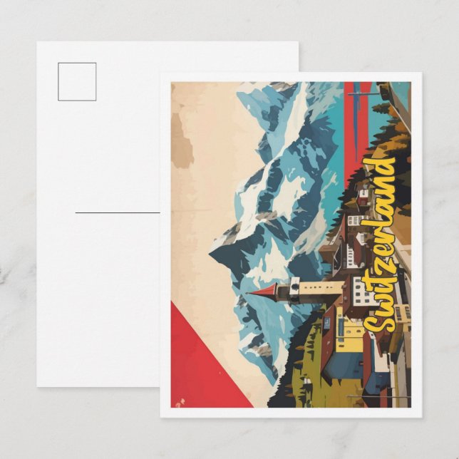 Carte Postale Illustration de voyage Suisse Pop Art (Devant / Derrière)