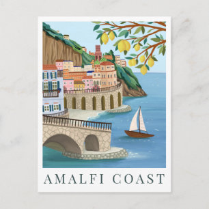 Carte Postale Illustration de voyage sur la côte amalfitaine Ita