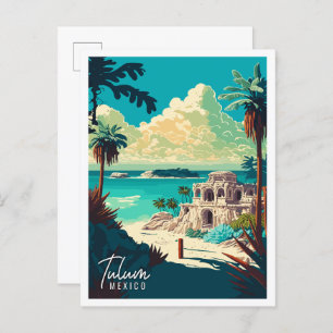 Carte Postale Illustration de voyage Tulum Mexico vintage