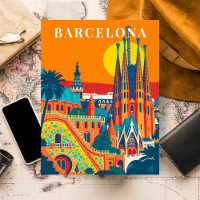Illustration de voyage vintage à Barcelone en Espa