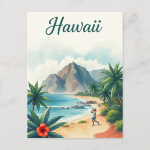 Carte Postale Illustration de voyage vintage à Hawaï