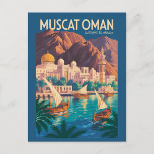 Carte Postale Illustration de voyage vintage à Mascate Oman