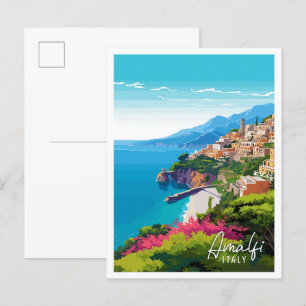 Carte Postale Illustration de voyage vintage Amalfi Italie
