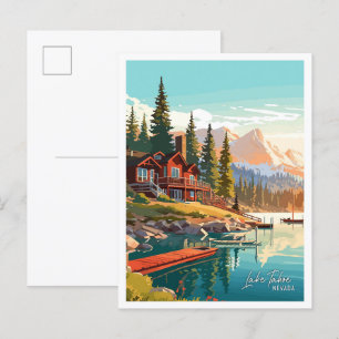 Carte Postale Illustration de voyage vintage Art du lac Tahoe Ne