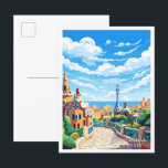 Carte Postale Illustration de voyage vintage Barcelone Espagne<br><div class="desc">Illustration du lieu de voyage vintage de Barcelone Espagne</div>