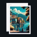 Carte Postale Illustration de voyage vintage Bellagio Italie<br><div class="desc">Bellagio Italie vintage lieu de voyage illustration</div>