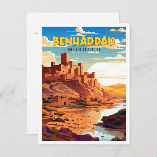 Carte Postale Illustration de voyage vintage Benhaddau Maroc (Devant / Derrière)
