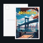 Carte Postale Illustration de voyage vintage Brooklyn New York<br><div class="desc">Brooklyn New York États-Unis vintage lieu de voyage illustration</div>