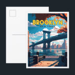 Carte Postale Illustration de voyage vintage Brooklyn New York<br><div class="desc">Brooklyn New York États-Unis vintage lieu de voyage illustration</div>