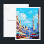 Carte Postale Illustration de voyage vintage Bruxelles Belgique<br><div class="desc">Illustration du lieu de voyage vintage de Bruxelles Belgique</div>