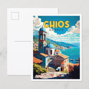 Carte Postale Illustration de voyage vintage Chios Greece