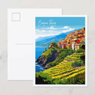 Carte Postale Illustration de voyage vintage Cinque Terre Italie