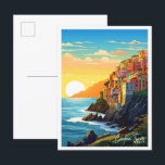 Carte Postale Illustration de voyage vintage Cinque Terre Italie<br><div class="desc">Illustration du lieu de voyage vintage Cinque Terre Italie</div>