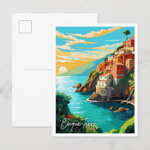 Carte Postale Illustration de voyage vintage Cinque Terre Italie