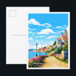 Carte Postale Illustration de voyage vintage Coimbra Portugal<br><div class="desc">Coimbra Portugal lieu de voyage vintage illustration</div>