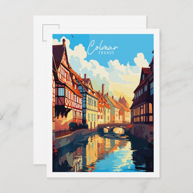 Carte Postale Illustration de voyage vintage Colmar France (Devant / Derrière)