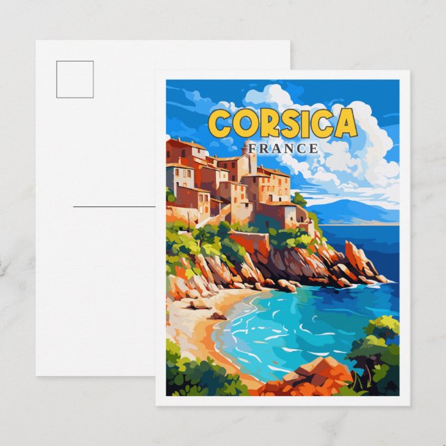 Carte Postale Illustration de voyage vintage Corse France (Devant / Derrière)