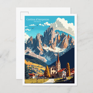 Carte Postale Illustration de voyage vintage Cortina d'Ampezzo