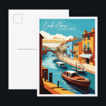 Carte Postale Illustration de voyage vintage Costa Nova Portugal<br><div class="desc">Illustration du lieu de voyage vintage Costa Nova Portugal</div>