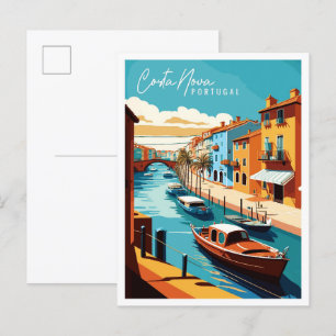 Carte Postale Illustration de voyage vintage Costa Nova Portugal