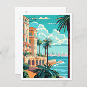 Carte Postale Illustration de voyage vintage Côte d Azur France