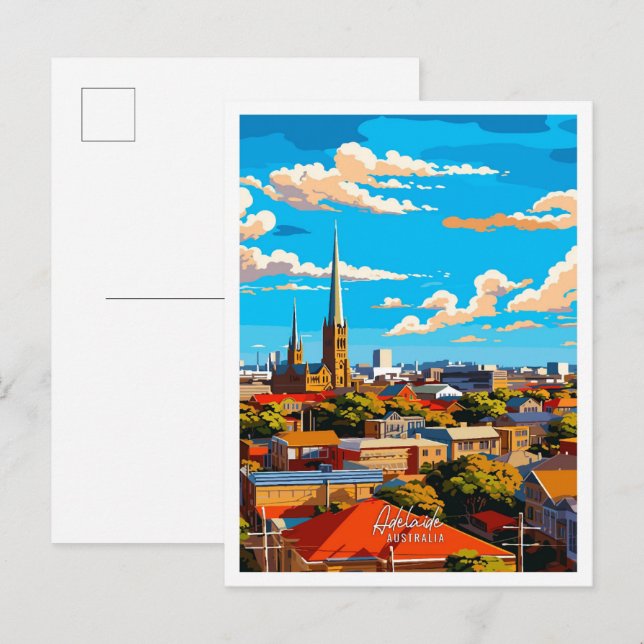 Carte Postale Illustration de voyage vintage d'Adélaïde Australi (Devant / Derrière)