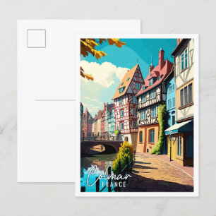 Carte Postale Illustration de voyage vintage d'art de Colmar Fra
