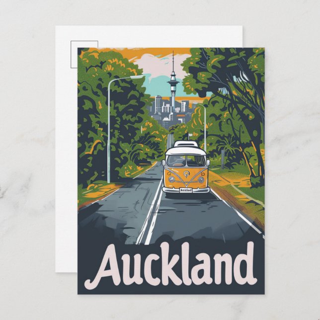 Carte Postale Illustration de voyage Vintage d'Auckland Aussie (Devant / Derrière)