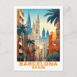 Carte Postale Illustration de voyage vintage de Barcelone