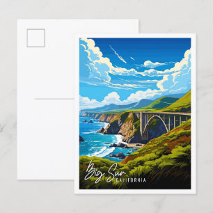 Carte Postale Illustration de voyage vintage de Big Sur Californ