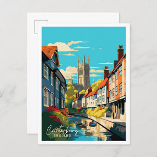 Carte Postale Illustration de voyage vintage de Canterbury Engla