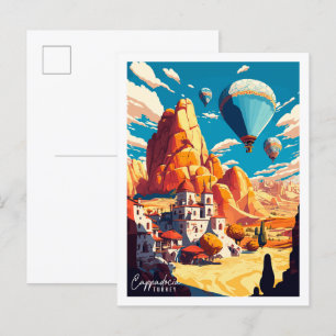 Carte Postale Illustration de voyage vintage de Cappadocie Turqu