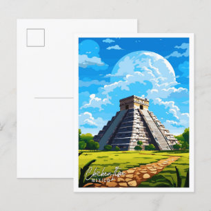 Carte Postale Illustration de voyage vintage de Chichen Itza Mex