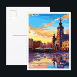 Carte Postale Illustration de voyage vintage de Cracovie Pologne<br><div class="desc">Cracovie Pologne Art lieu de voyage vintage illustration</div>