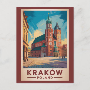 Carte Postale Illustration de voyage vintage de Cracovie Pologne