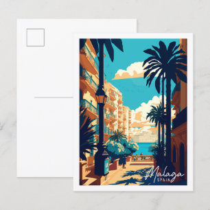 Carte Postale Illustration de voyage vintage de Malaga Espagne
