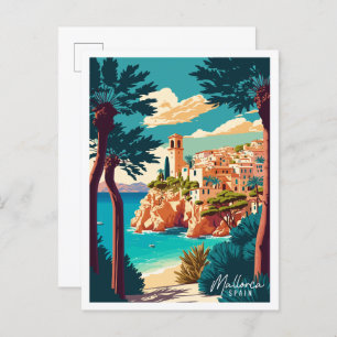 Carte Postale Illustration de voyage vintage de Mallorca Espagne