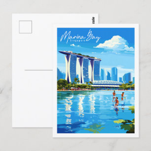 Carte Postale Illustration de voyage vintage de Marina Bay Singa