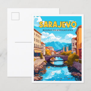 Carte Postale Illustration de voyage vintage de Sarajevo Bosnie