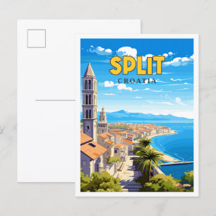 Carte Postale Illustration de voyage vintage de Split Croatia