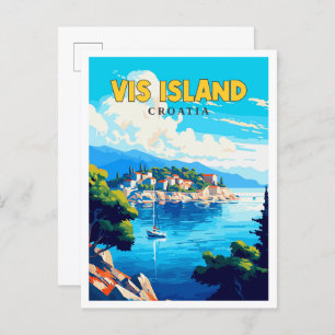 Carte Postale Illustration de voyage vintage de Vis Island Croat