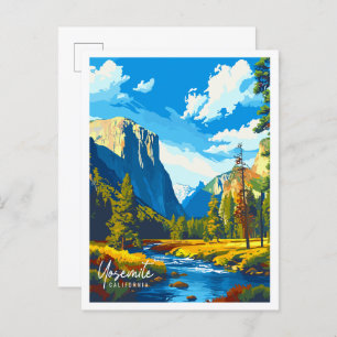 Carte Postale Illustration de voyage vintage de Yosemite en Cali